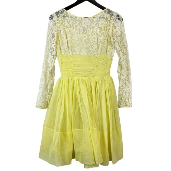 Unbranded | Dresses | 5s 60s Vintage Union Made Lace Ls Tulle Prom Dress  Yellow Fits 0 2 Womens | Poshmark